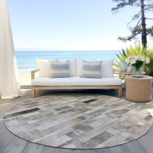 HomeRoots 5' Durable Taupe and Gray Striped Indoor-Outdoor Area Rug - Washable, Versatile & Stain-Resistant 8' Round 615526