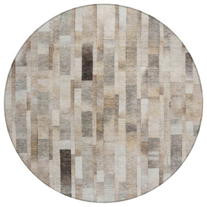 HomeRoots 5' Durable Taupe and Gray Striped Indoor-Outdoor Area Rug - Washable, Versatile & Stain-Resistant 8' Round 615526