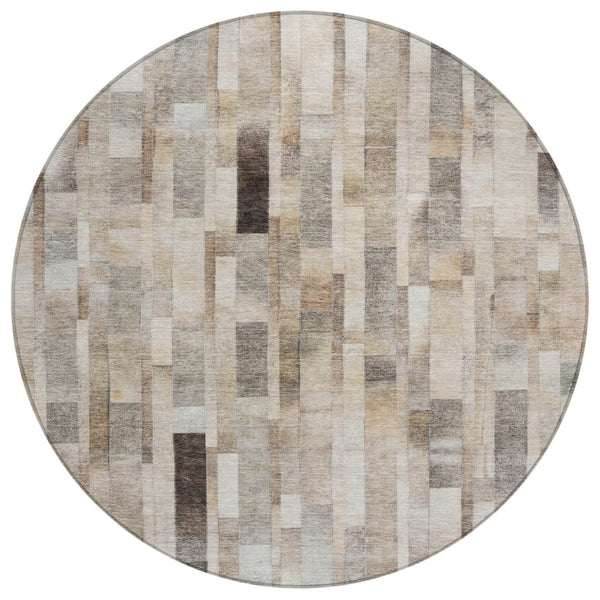 HomeRoots 5' Durable Taupe and Gray Striped Indoor-Outdoor Area Rug - Washable, Versatile & Stain-Resistant 8' Round 615526