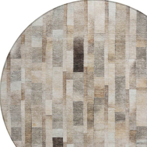 HomeRoots 5' Durable Taupe and Gray Striped Indoor-Outdoor Area Rug - Washable, Versatile & Stain-Resistant 8' Round 615526
