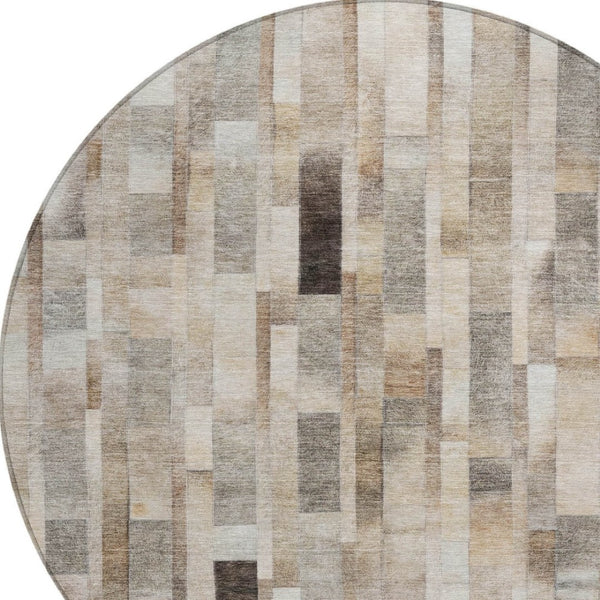 HomeRoots 5' Durable Taupe and Gray Striped Indoor-Outdoor Area Rug - Washable, Versatile & Stain-Resistant 8' Round 615526