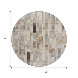 HomeRoots 5' Durable Taupe and Gray Striped Indoor-Outdoor Area Rug - Washable, Versatile & Stain-Resistant 8' Round 615526