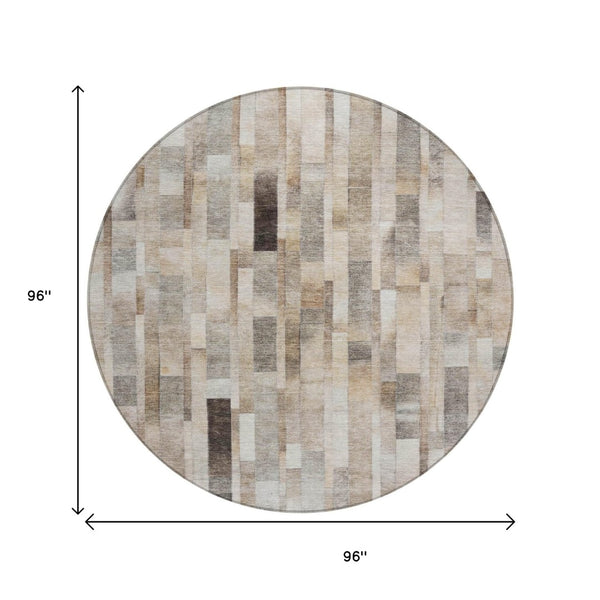HomeRoots 5' Durable Taupe and Gray Striped Indoor-Outdoor Area Rug - Washable, Versatile & Stain-Resistant 8' Round 615526