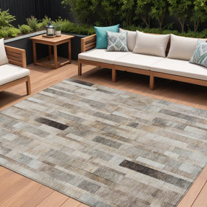 HomeRoots 5' Durable Taupe and Gray Striped Indoor-Outdoor Area Rug - Washable, Versatile & Stain-Resistant 8' X 10' 615527
