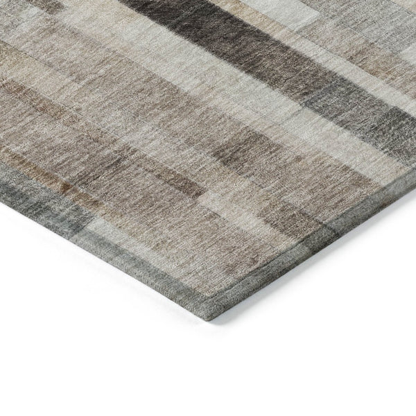 HomeRoots 5' Durable Taupe and Gray Striped Indoor-Outdoor Area Rug - Washable, Versatile & Stain-Resistant 8' X 10' 615527