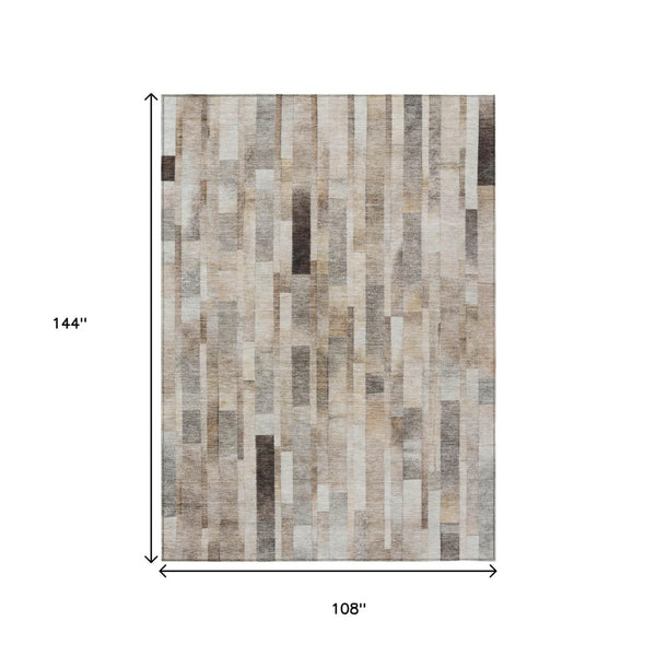 HomeRoots 9' Taupe and Gray Striped Washable Area Rug – Versatile Indoor/Outdoor Design for High-Traffic Spaces 615528