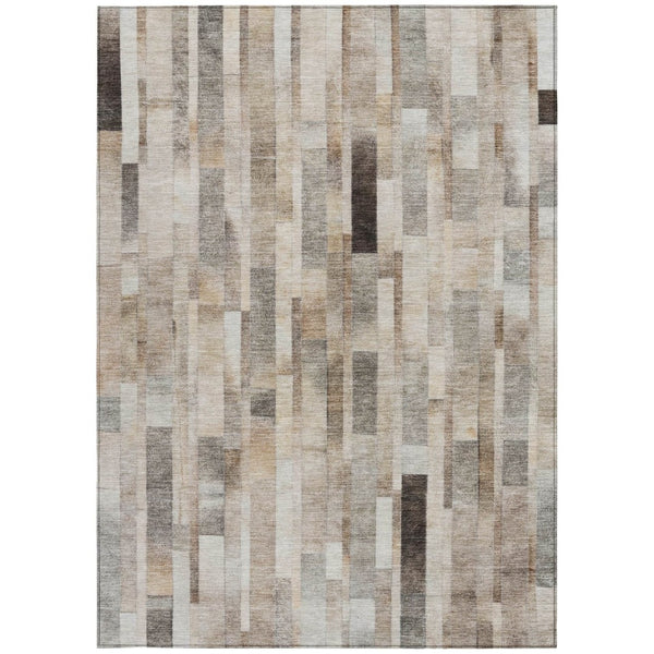 HomeRoots 5' Durable Taupe and Gray Striped Indoor-Outdoor Area Rug - Washable, Versatile & Stain-Resistant 10' X 14' 615529
