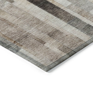 HomeRoots 5' Durable Taupe and Gray Striped Indoor-Outdoor Area Rug - Washable, Versatile & Stain-Resistant 10' X 14' 615529