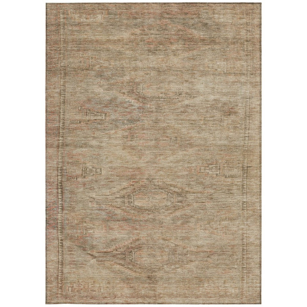 HomeRoots 5' Beige and Taupe Aztec Washable Area Rug – Versatile Indoor/Outdoor Design for Any Space 5' X 8' 615537