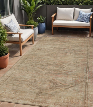 HomeRoots 5' Beige and Taupe Aztec Washable Area Rug – Versatile Indoor/Outdoor Design for Any Space 5' X 8' 615537