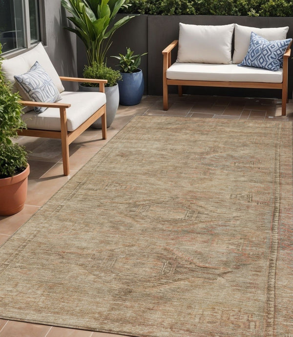 HomeRoots 5' Beige and Taupe Aztec Washable Area Rug – Versatile Indoor/Outdoor Design for Any Space 5' X 8' 615537