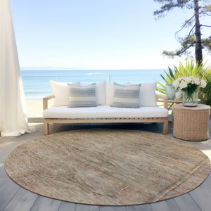 HomeRoots 5' Beige and Taupe Aztec Washable Area Rug – Versatile Indoor/Outdoor Design for Any Space 8' Round 615538