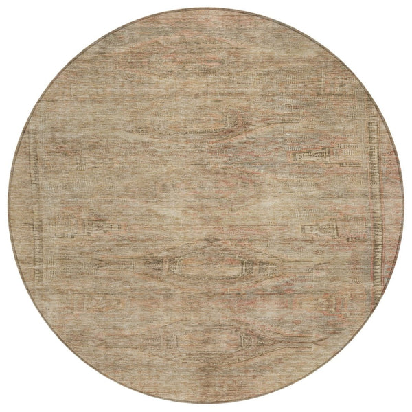 HomeRoots 5' Beige and Taupe Aztec Washable Area Rug – Versatile Indoor/Outdoor Design for Any Space 8' Round 615538