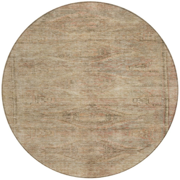 HomeRoots 5' Beige and Taupe Aztec Washable Area Rug – Versatile Indoor/Outdoor Design for Any Space 8' Round 615538