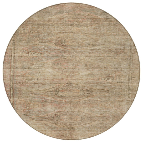 HomeRoots 5' Beige and Taupe Aztec Washable Area Rug – Versatile Indoor/Outdoor Design for Any Space 8' Round 615538