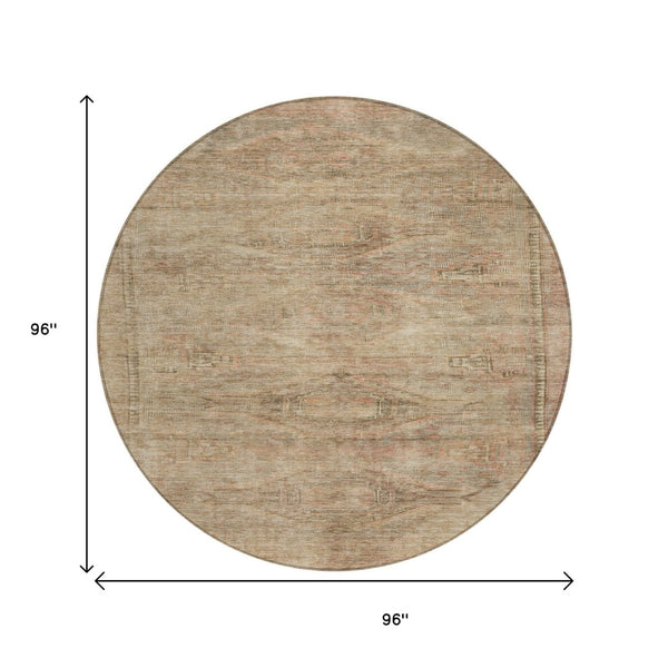 HomeRoots 5' Beige and Taupe Aztec Washable Area Rug – Versatile Indoor/Outdoor Design for Any Space 8' Round 615538