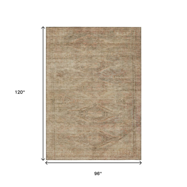 HomeRoots 5' Beige and Taupe Aztec Washable Area Rug – Versatile Indoor/Outdoor Design for Any Space 8' X 10' 615539