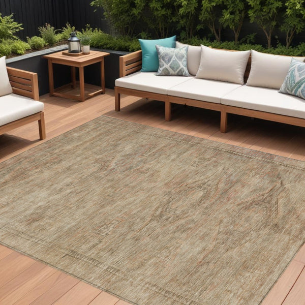 HomeRoots 5' Beige and Taupe Aztec Washable Area Rug – Versatile Indoor/Outdoor Design for Any Space 8' X 10' 615539