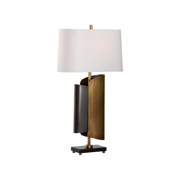 Wildwood Brentwood Sculptural Table Lamp In Antique Brass & Bronze With Black Marble Base For Modern DéCor 61554