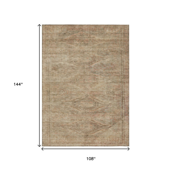 HomeRoots 5' Beige and Taupe Aztec Washable Area Rug – Versatile Indoor/Outdoor Design for Any Space 9' X 12' 615540