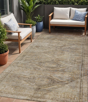 HomeRoots 5' Brown and Taupe Aztec Indoor Outdoor Area Rug - Stylish, Durable, Washable Accent for Any Space 5' X 8' 615543