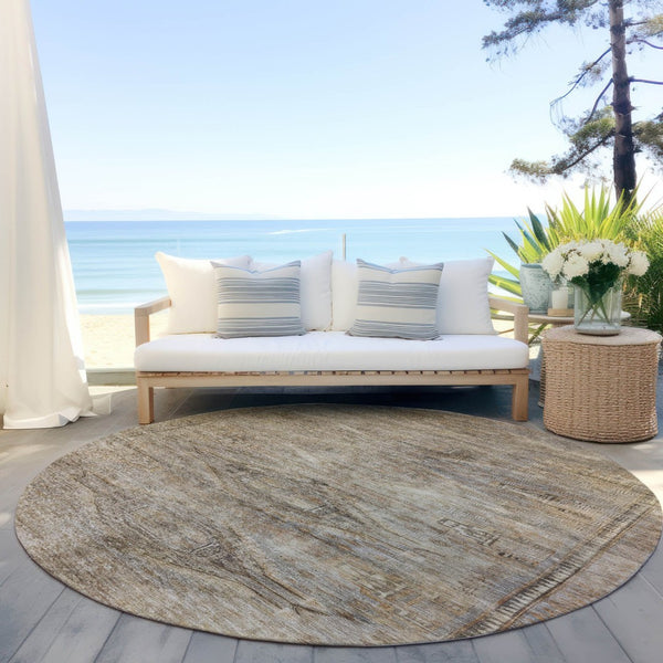 HomeRoots 5' Brown and Taupe Aztec Indoor Outdoor Area Rug - Stylish, Durable, Washable Accent for Any Space 8' Round 615544
