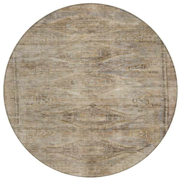 HomeRoots 5' Brown and Taupe Aztec Indoor Outdoor Area Rug - Stylish, Durable, Washable Accent for Any Space 8' Round 615544
