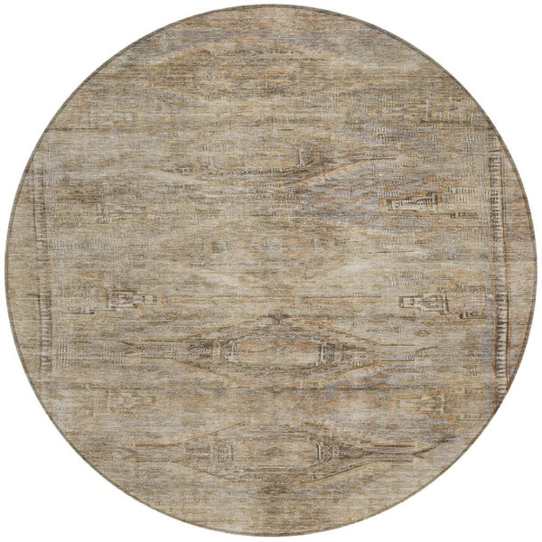 HomeRoots 5' Brown and Taupe Aztec Indoor Outdoor Area Rug - Stylish, Durable, Washable Accent for Any Space 8' Round 615544