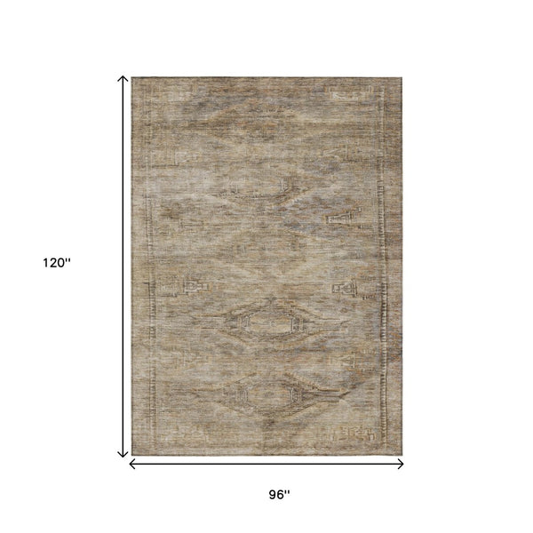 HomeRoots 5' Brown and Taupe Aztec Indoor Outdoor Area Rug - Stylish, Durable, Washable Accent for Any Space 8' X 10' 615545