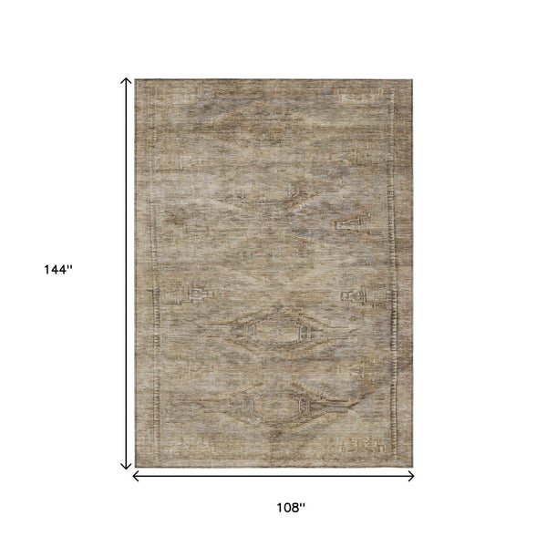 HomeRoots 5' Brown and Taupe Aztec Indoor Outdoor Area Rug - Stylish, Durable, Washable Accent for Any Space 9' X 12' 615546