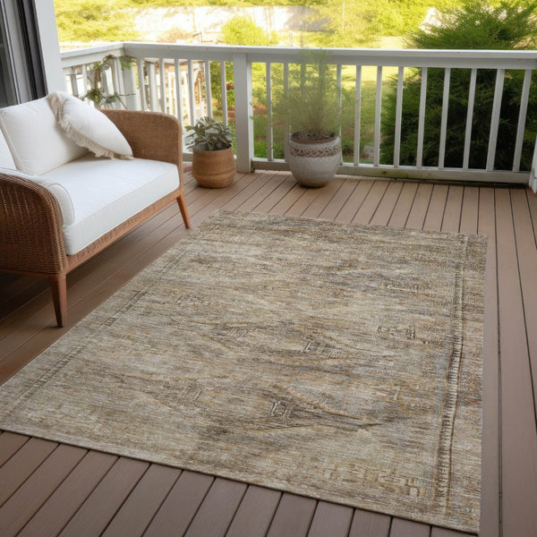 HomeRoots 5' Brown and Taupe Aztec Indoor Outdoor Area Rug - Stylish, Durable, Washable Accent for Any Space 9' X 12' 615546