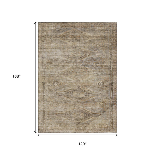 HomeRoots 5' Brown and Taupe Aztec Indoor Outdoor Area Rug - Stylish, Durable, Washable Accent for Any Space 10' X 14' 615547
