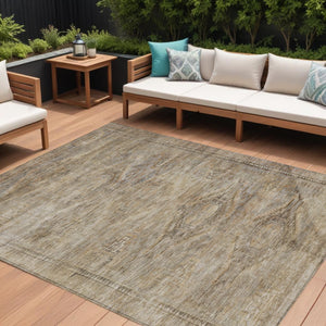 HomeRoots 5' Brown and Taupe Aztec Indoor Outdoor Area Rug - Stylish, Durable, Washable Accent for Any Space 10' X 14' 615547