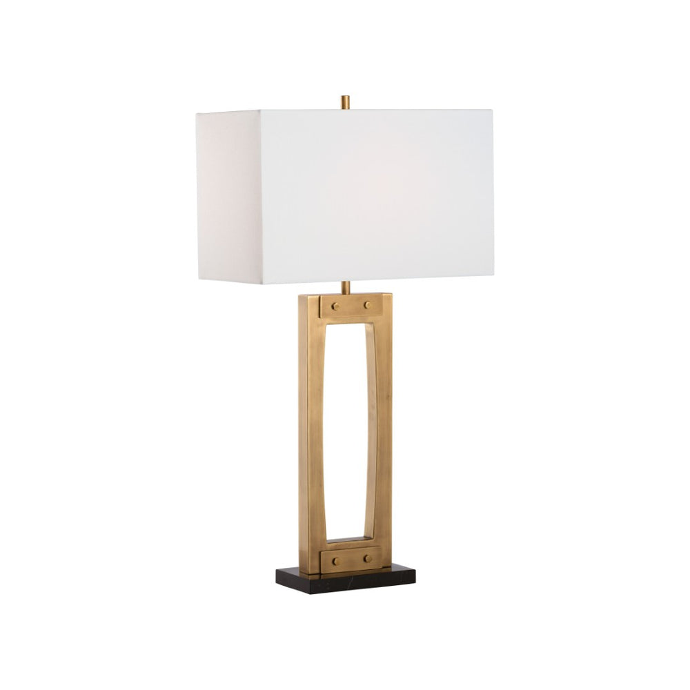 Wildwood Hattie Antique Brass Table Lamp With Black Marble Base — Modern Industrial Sculptural Lighting 61555