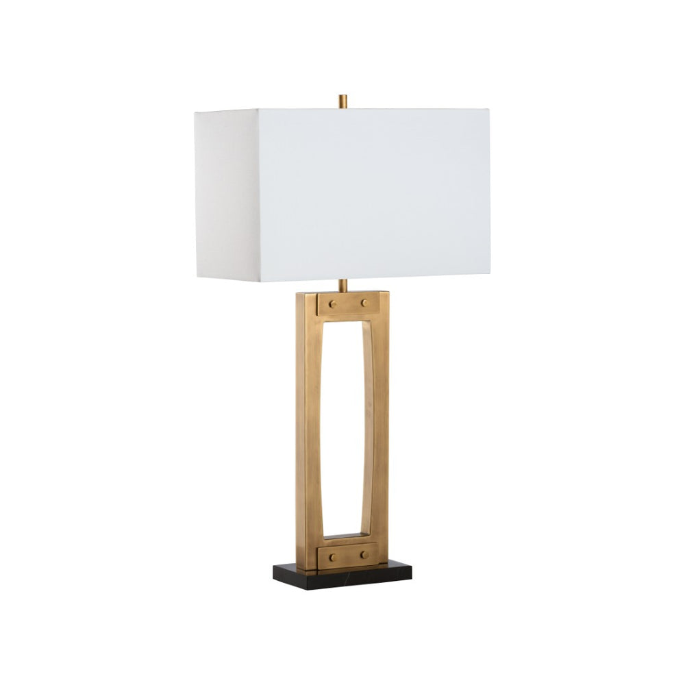 Wildwood Hattie Antique Brass Table Lamp With Black Marble Base — Modern Industrial Sculptural Lighting 61555