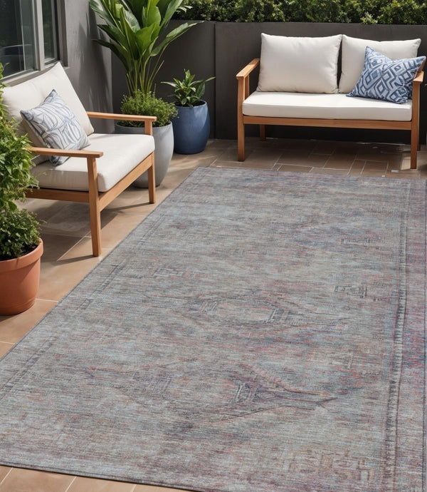 HomeRoots 5' Stylish Pewter and Gray Aztec Area Rug - Durable, Washable, Perfect for Indoor and Outdoor Use 5' X 8' 615555