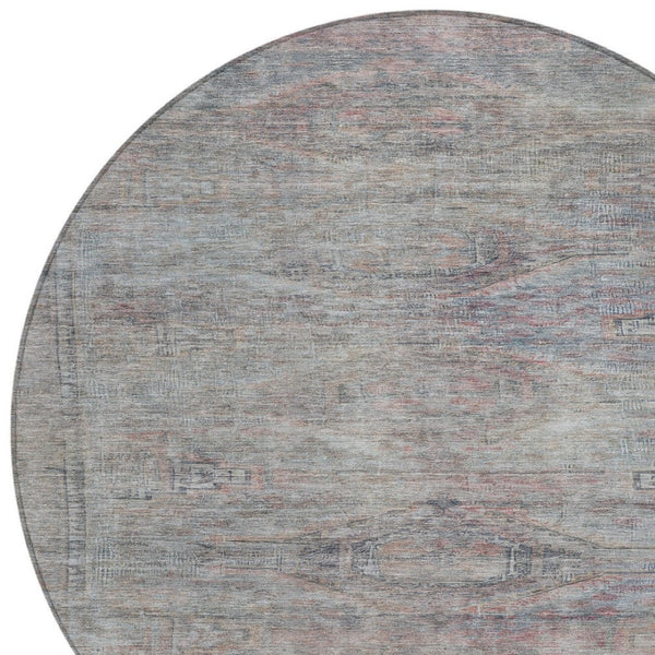 HomeRoots 5' Stylish Pewter and Gray Aztec Area Rug - Durable, Washable, Perfect for Indoor and Outdoor Use 8' Round 615556