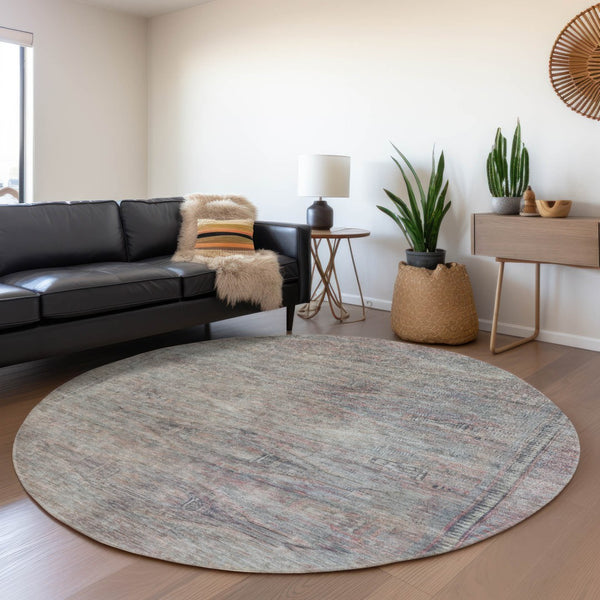 HomeRoots 5' Stylish Pewter and Gray Aztec Area Rug - Durable, Washable, Perfect for Indoor and Outdoor Use 8' Round 615556
