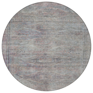 HomeRoots 5' Stylish Pewter and Gray Aztec Area Rug - Durable, Washable, Perfect for Indoor and Outdoor Use 8' Round 615556