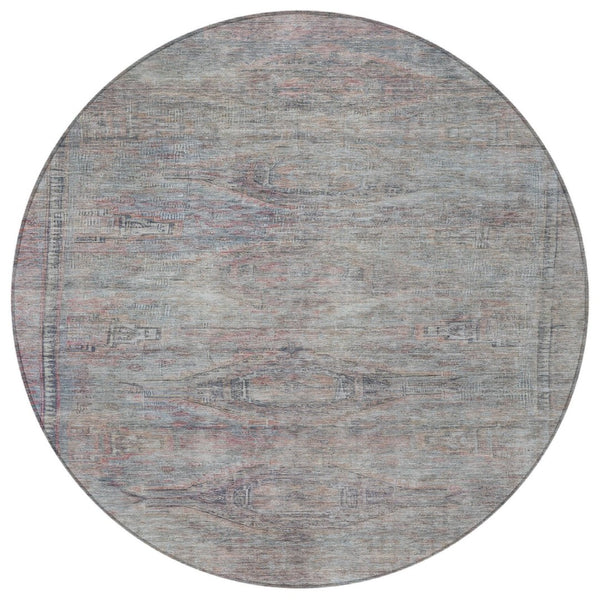 HomeRoots 5' Stylish Pewter and Gray Aztec Area Rug - Durable, Washable, Perfect for Indoor and Outdoor Use 8' Round 615556
