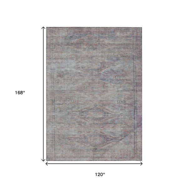 HomeRoots 5' Stylish Pewter and Gray Aztec Area Rug - Durable, Washable, Perfect for Indoor and Outdoor Use 10' X 14' 615559
