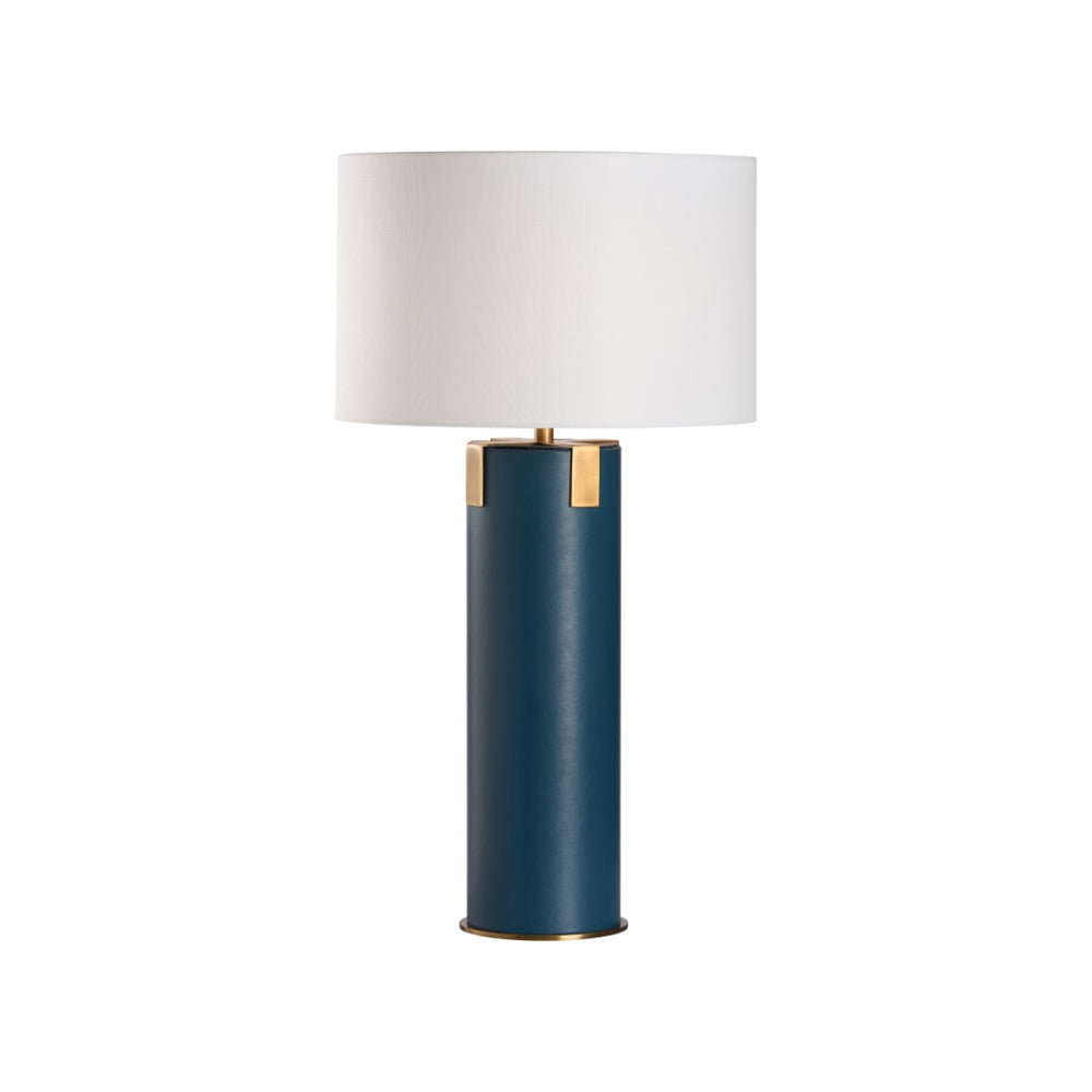 Wildwood Meridian Blue Leather Table Lamp With Antique Brass Accents — Slim 29.5" Elegant Lighting For Rooms 61556