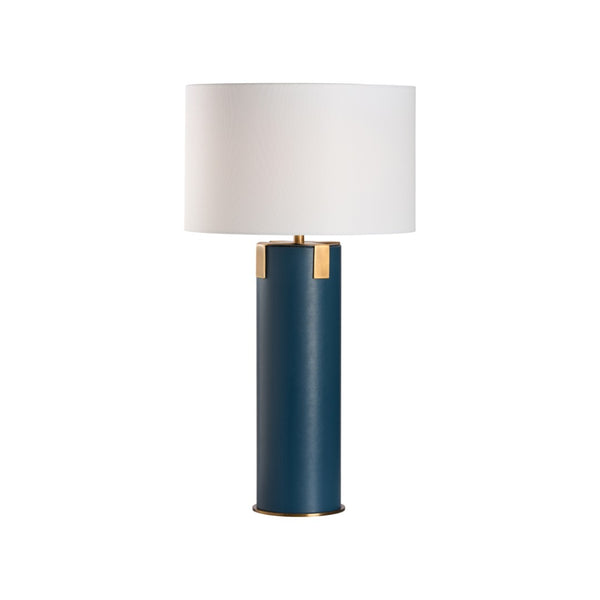 Wildwood Meridian Blue Leather Table Lamp With Antique Brass Accents — Slim 29.5" Elegant Lighting For Rooms 61556