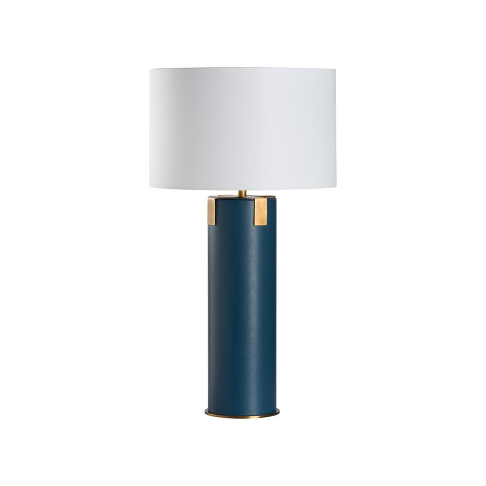 Wildwood Meridian Blue Leather Table Lamp With Antique Brass Accents — Slim 29.5" Elegant Lighting For Rooms 61556