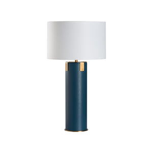 Wildwood Meridian Blue Leather Table Lamp With Antique Brass Accents — Slim 29.5" Elegant Lighting For Rooms 61556