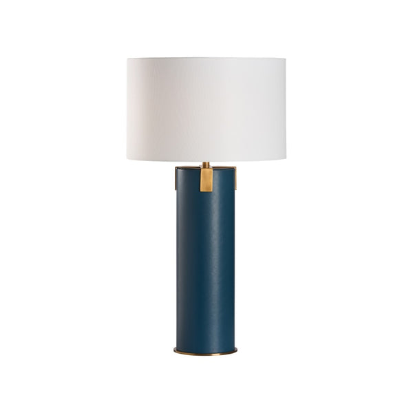 Wildwood Meridian Blue Leather Table Lamp With Antique Brass Accents — Slim 29.5" Elegant Lighting For Rooms 61556