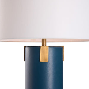 Wildwood Meridian Blue Leather Table Lamp With Antique Brass Accents — Slim 29.5" Elegant Lighting For Rooms 61556