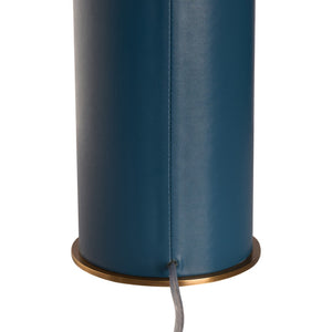 Wildwood Meridian Blue Leather Table Lamp With Antique Brass Accents — Slim 29.5" Elegant Lighting For Rooms 61556