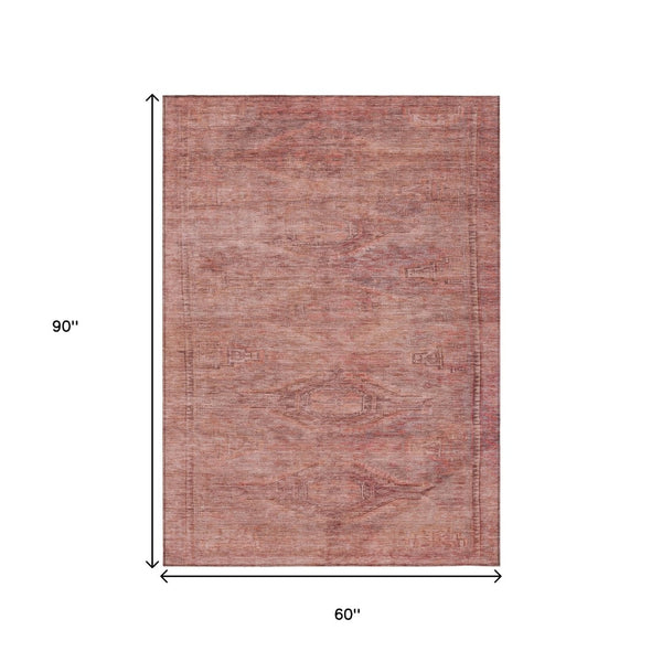 HomeRoots 5' Stylish Terra Cotta and Salmon Aztec Indoor-Outdoor Rug for Comfort, Durability, and Easy Care 5' X 8' 615579