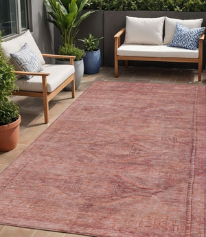 HomeRoots 5' Stylish Terra Cotta and Salmon Aztec Indoor-Outdoor Rug for Comfort, Durability, and Easy Care 5' X 8' 615579